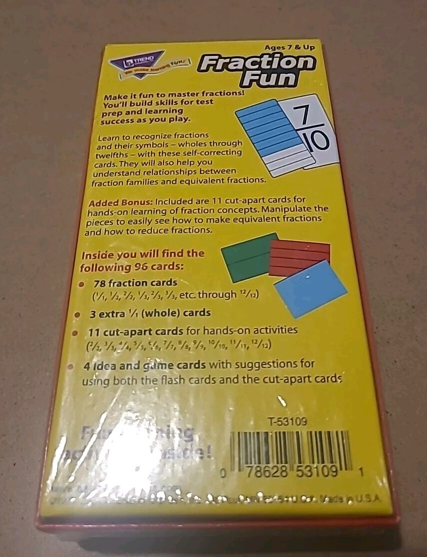NEW ! Trend Enterprises Trend Fraction Fun Flash Card Mathmatics School Learn