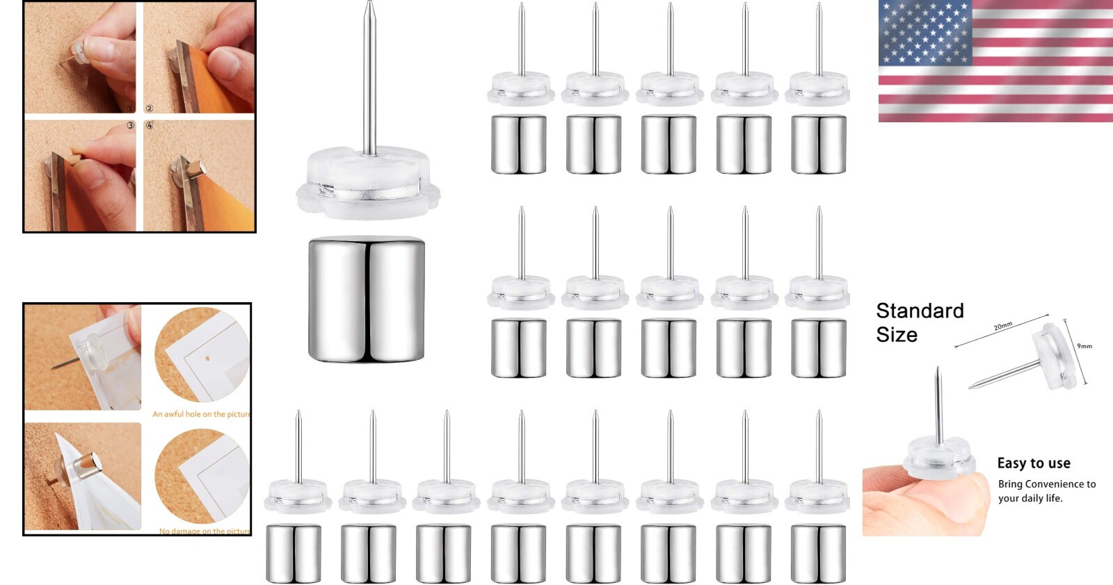 Reusable Magnetic Pushpins – 50 Nickel-Plated Photo and Poster Holders