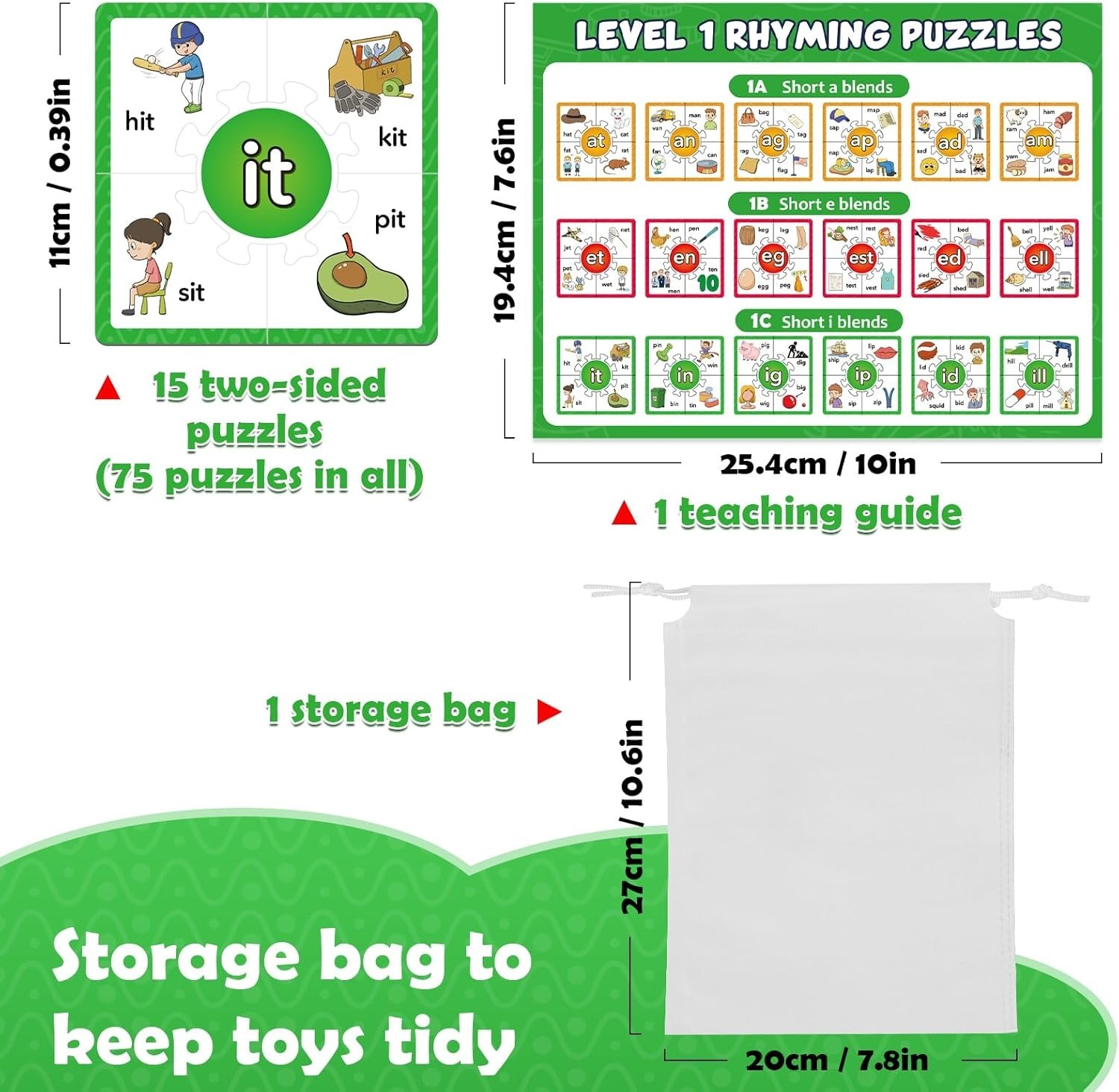 Phonics Puzzle, Rhyming Games Phonics Games Flash Cards for Kids Toddler, Learn