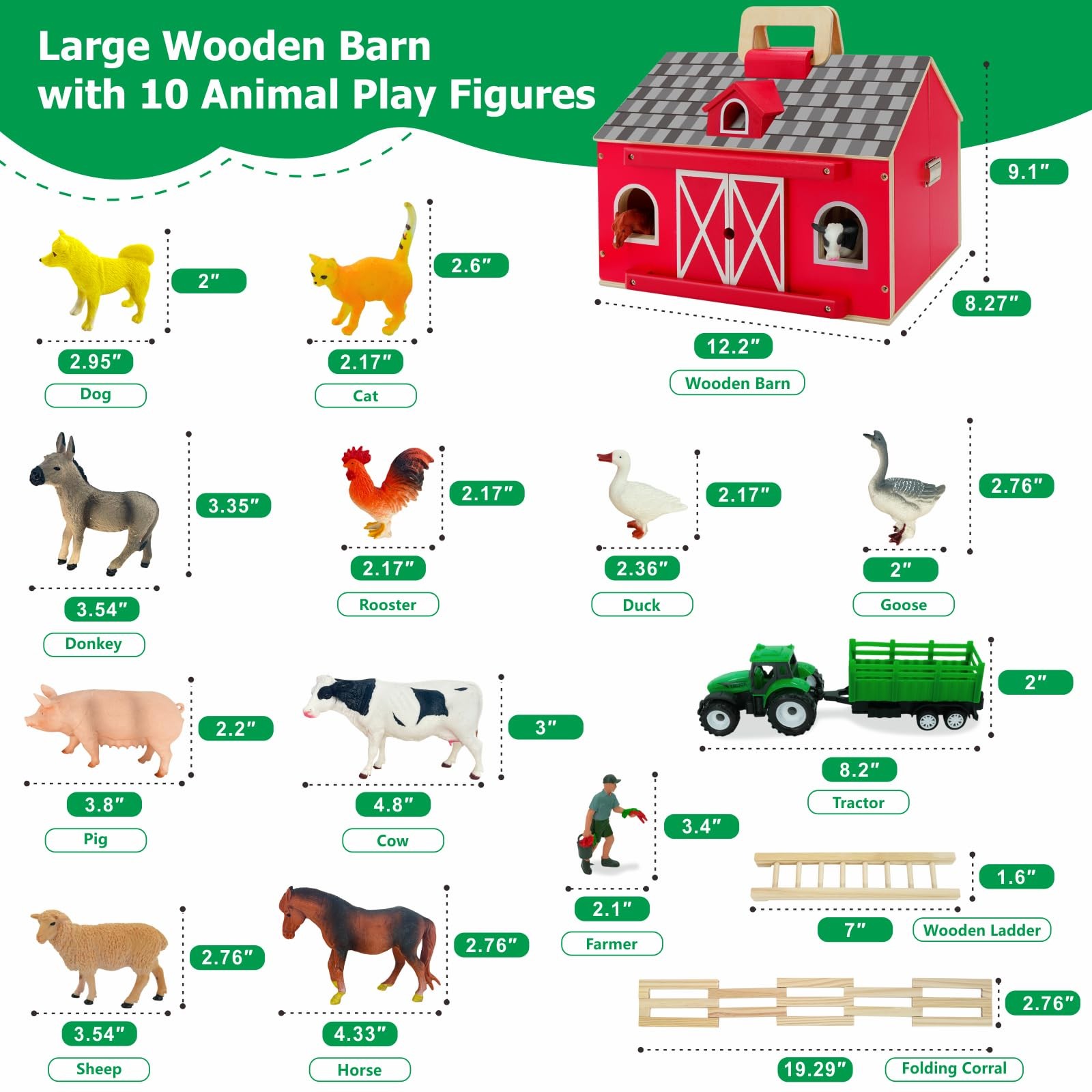 SIMPLIPLAY Farm Animal Toys with Portable Large Wooden Barn for Kids 3+ Years…