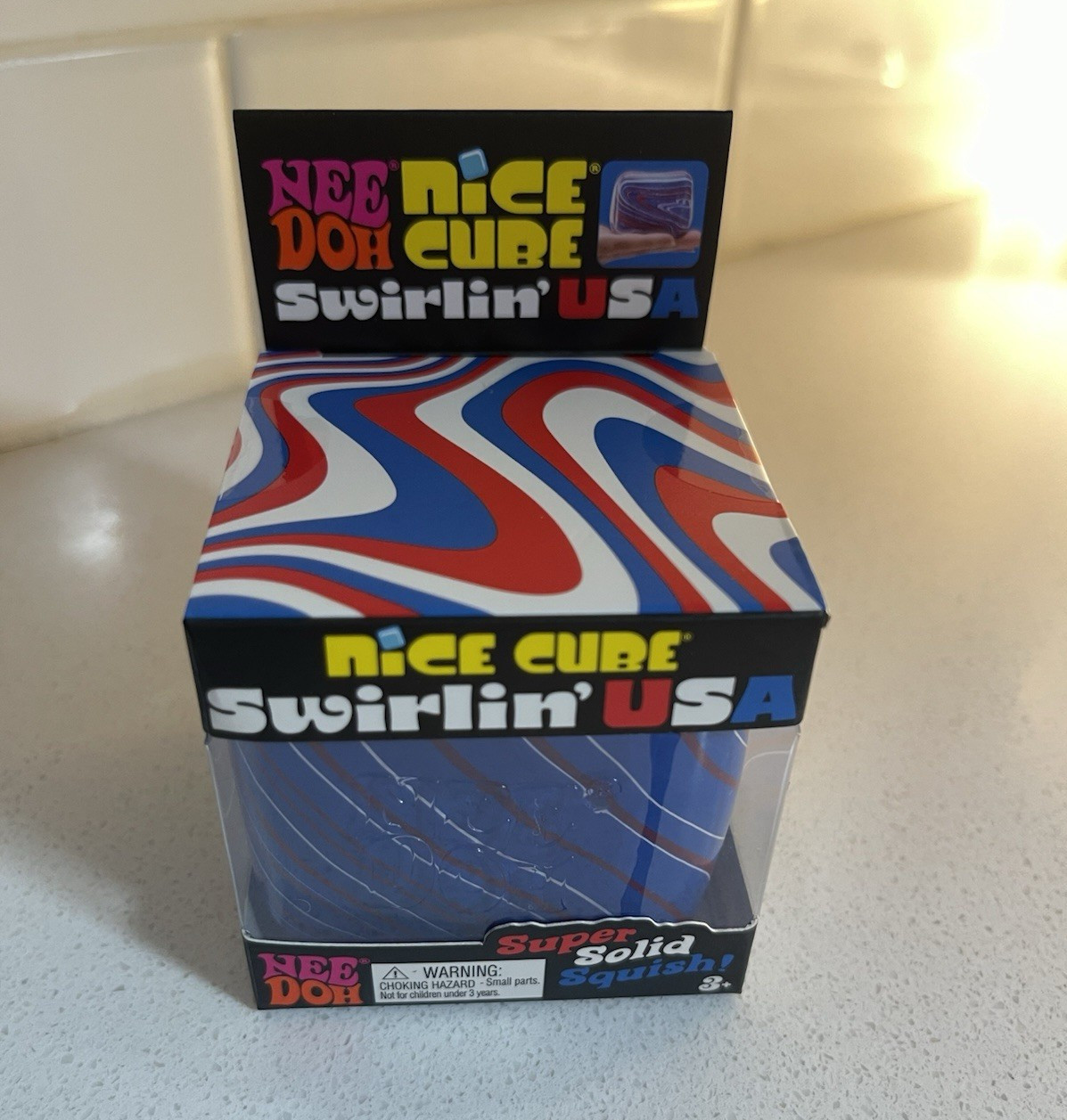 NeeDoh Nice Cube Swirlin’ USA Super Solid Squish Red White Blue