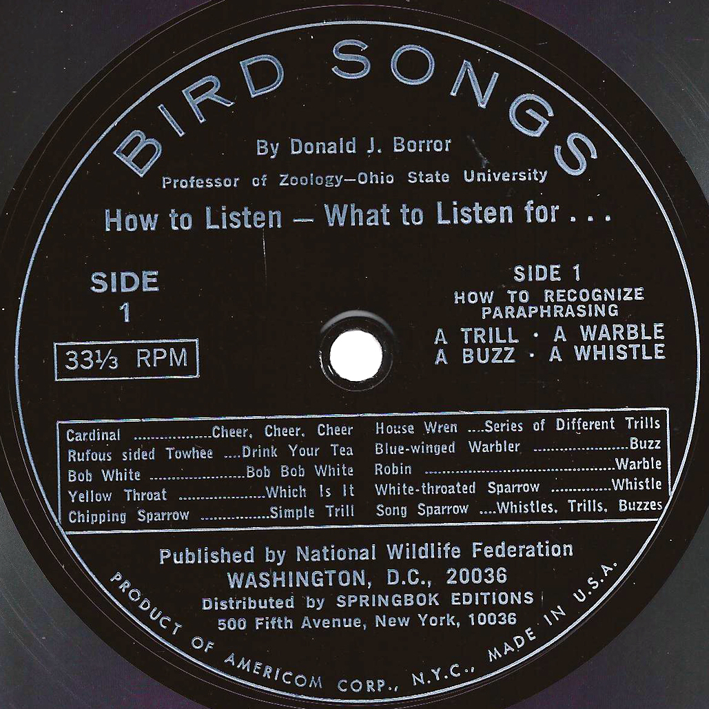 COMMON BIRD SONGS LP. Donald Borror. With Booklet & Flexi-Disc. 1967