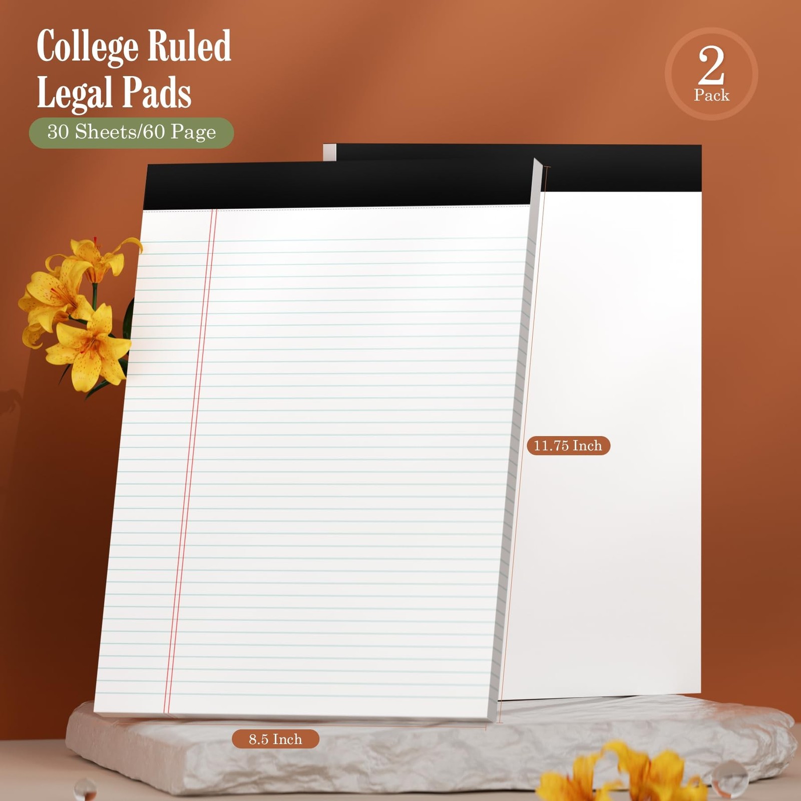 Legal Pads 8.5 x 11 White Note Pads 2 Pack – Double-Sided Printing & Perforat…