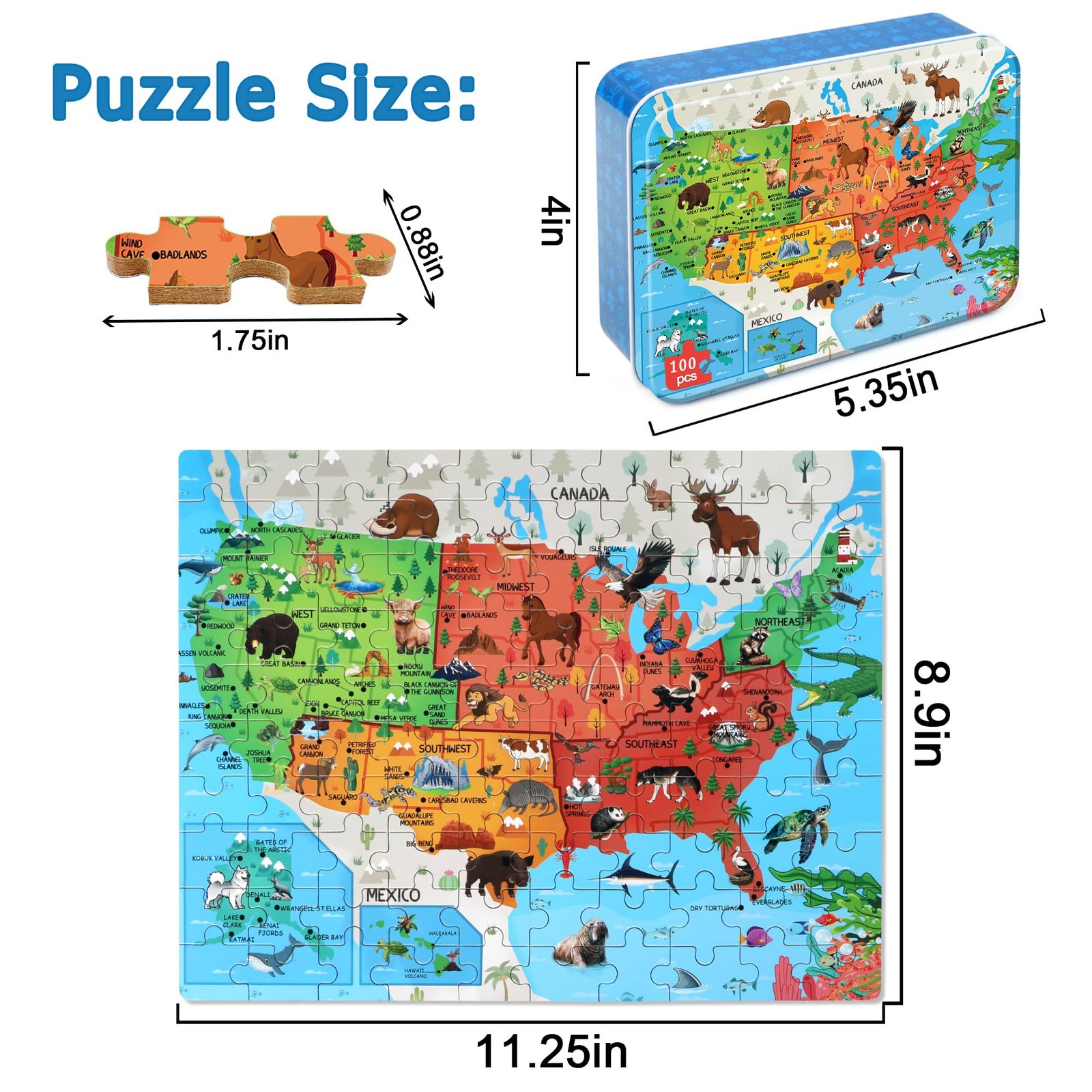 LELEMON United States Puzzles for Kids Ages 4-8,100 100 pieces, Colorful