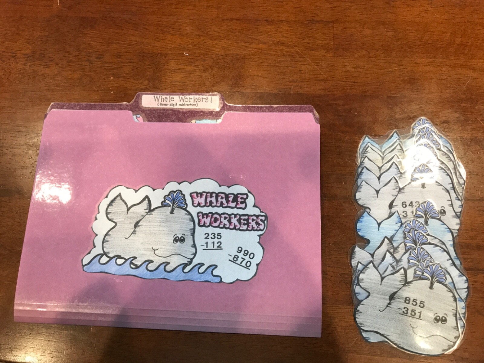 Whale Workers! 3digit subtraction Grade 2nd math file folder game teacher