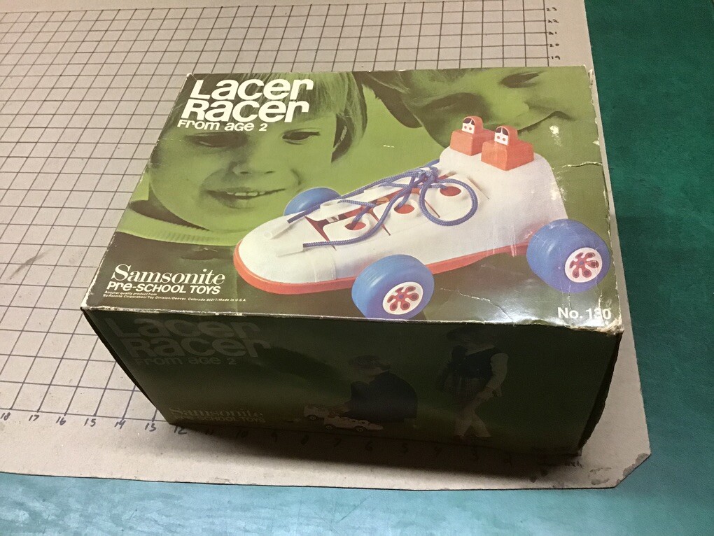 MINT UNUSED in box – scarce LACER RACER a shoe car w signs to learn shoe tying