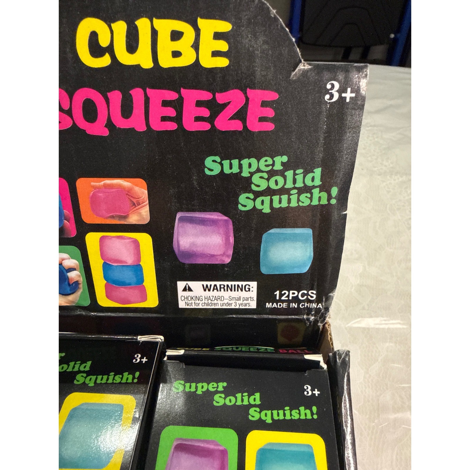 Cube Squeeze Ball Super Solid Squishy Toy Sensory Stress Relief Marbled 12ct
