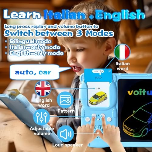 Drawing Writing Tablet for Toddlers – Bilingual Talking English Italian – Blue