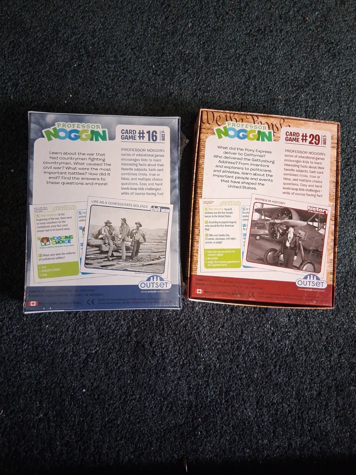 Professor Noggin: Civil War and History of the United States Card Game #16 & #29