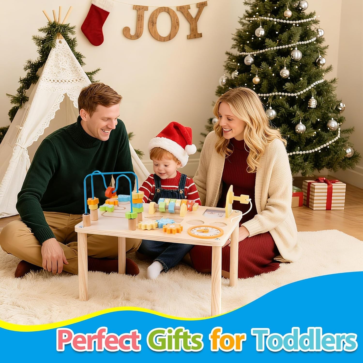 Activity Table for 1 2 Year Old, 8 in 1 Wooden Montessori Activity Center Toys