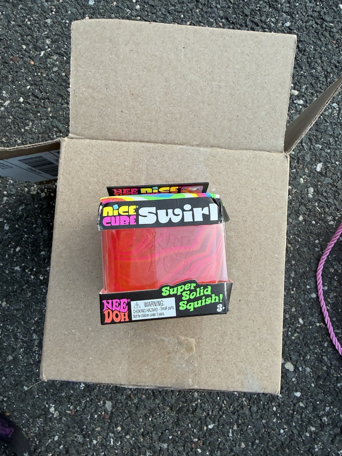 Nee Doh Nice Cube Swirl Super Solid Squish Squeeze Toy, Red Pink