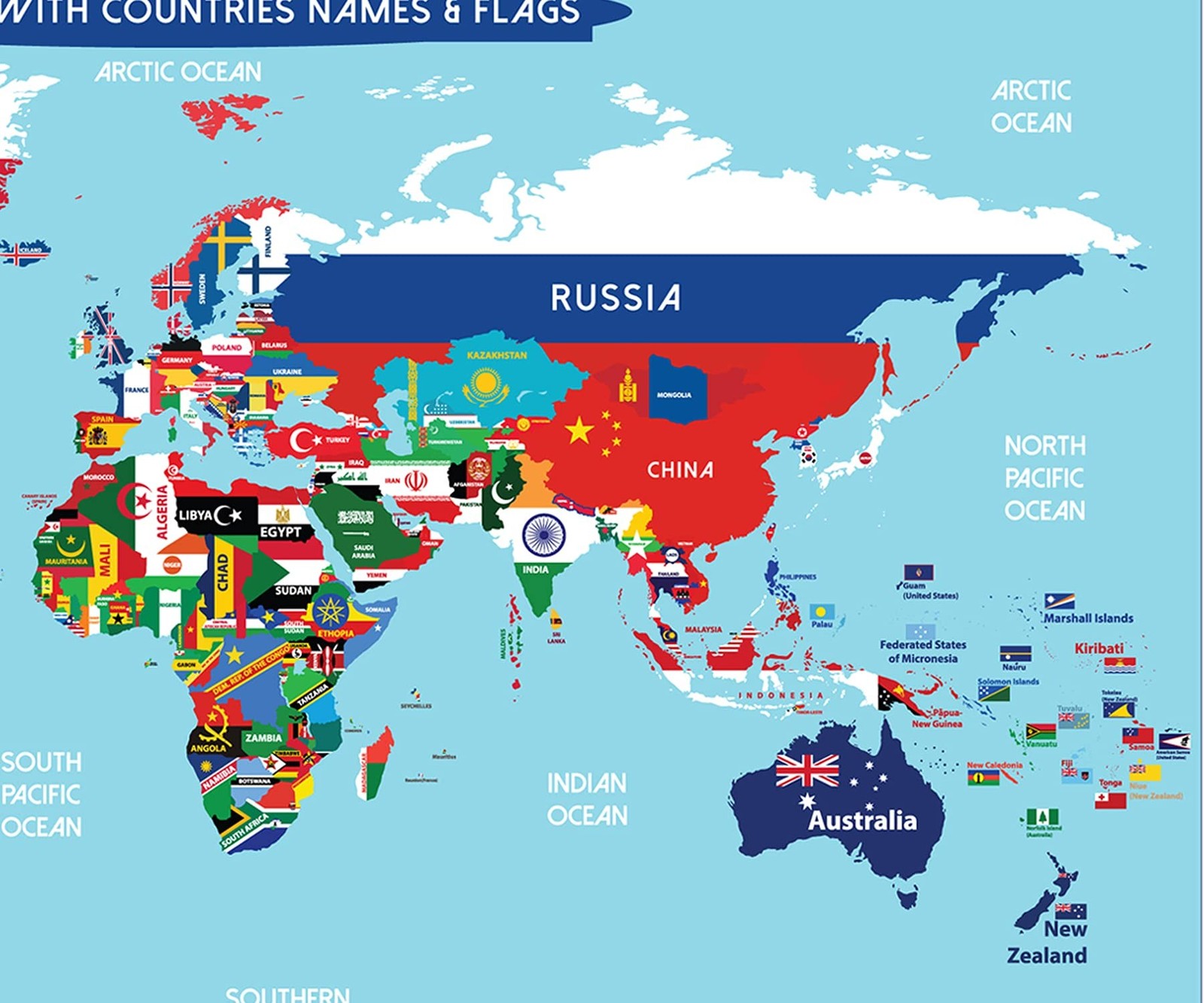 World Map Poster with Countries FLAGS For Kids (SMALL size13x19 World Map Lam…