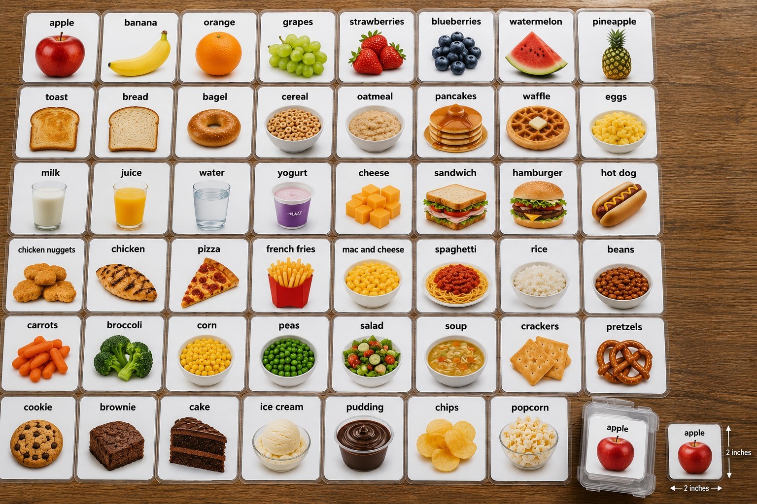 50 Food Visual Communication Cards | Autism AAC-Nonverbal Picture Cards- 2″ x 2″