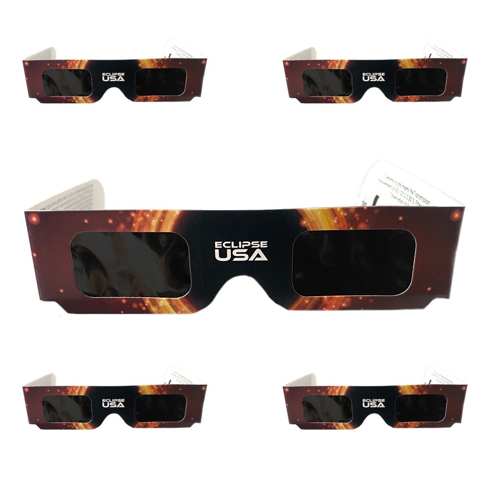5 Pair Solar Eclipse Glasses ISO Certified Safe Plastic Packaging USA Free Ship