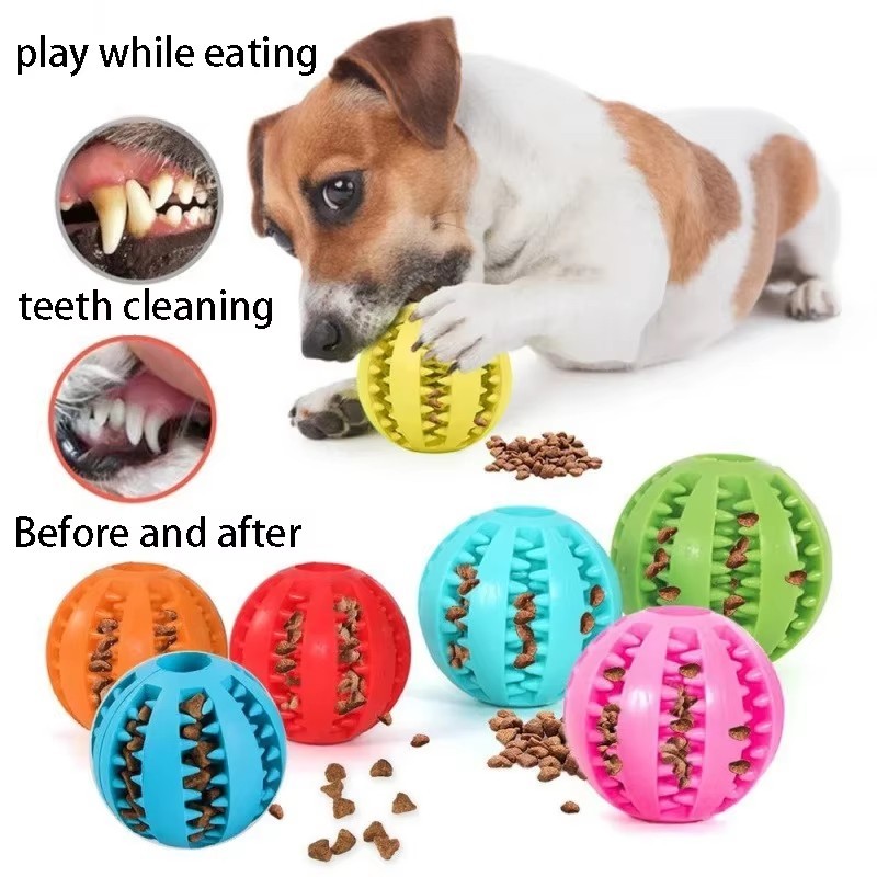 Pet Dog Toy Ball Rubber Chew Treat Ball Interactive Teeth Cleaning