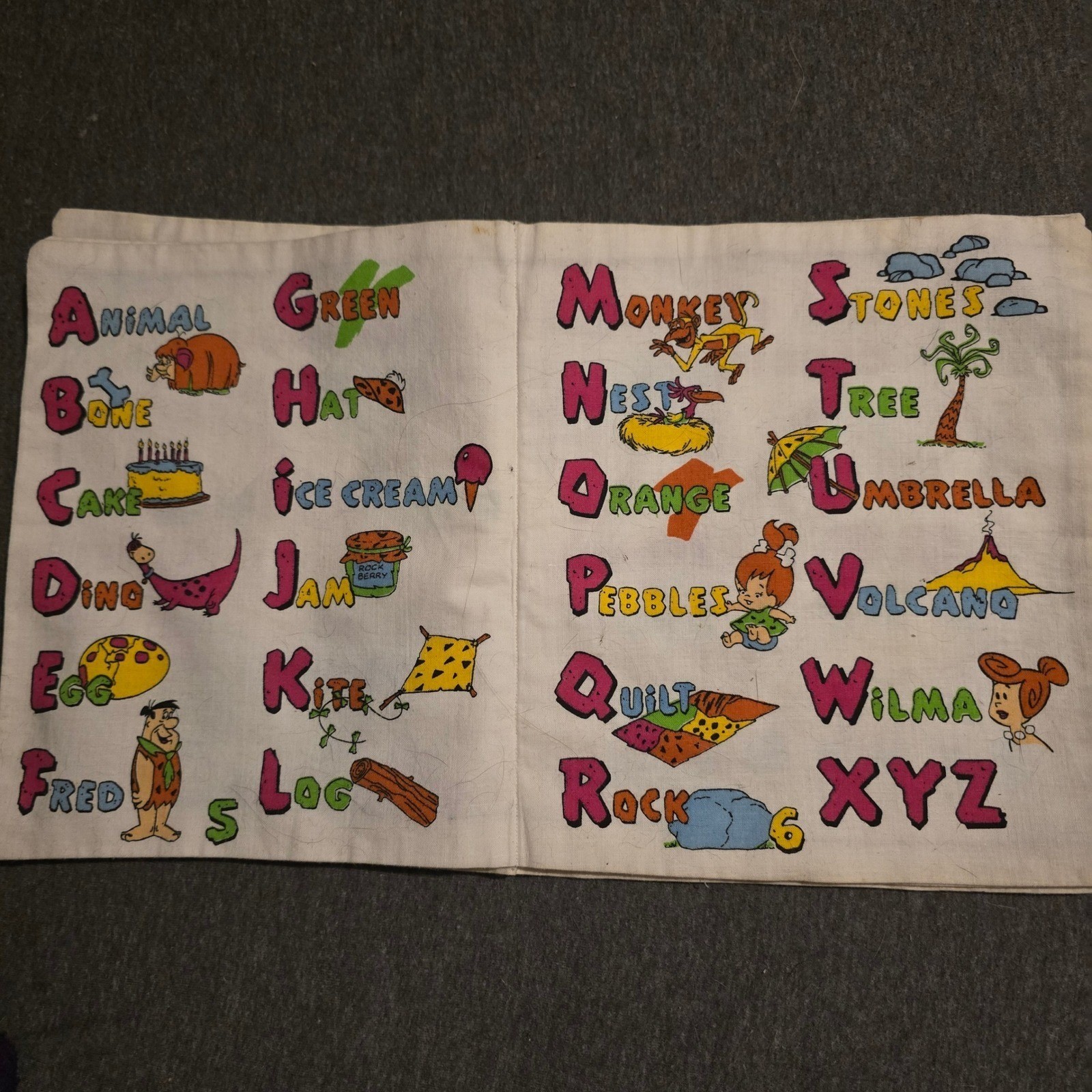 Vintage The Flintstones Friends Kids Fabric Book Educational Play Learn ABCs 123