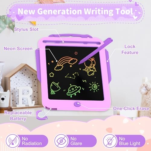 Songkang LCD Writing Tablet for Kids 8.5 Inch, Color Drawing Pad with Back Pink