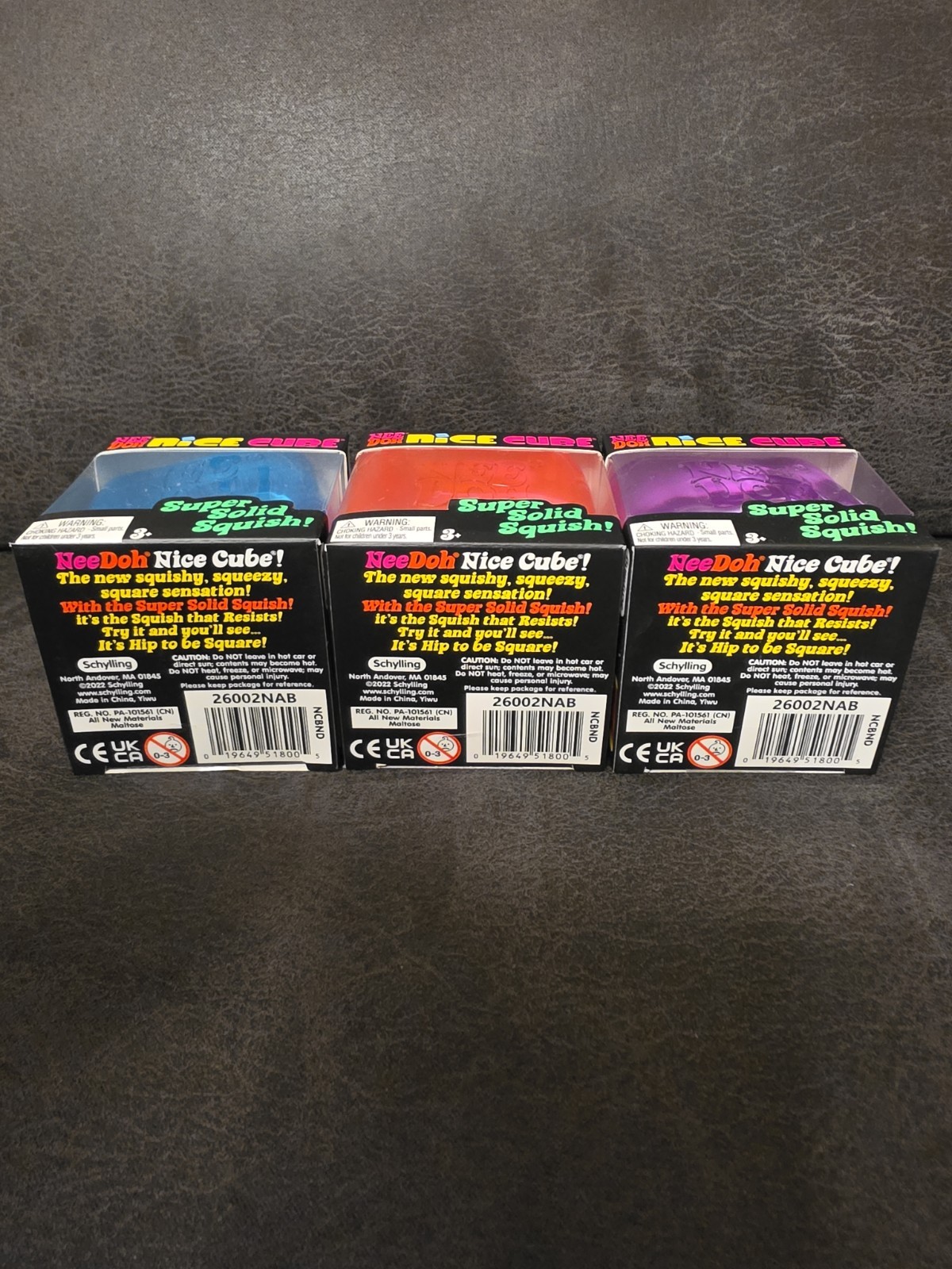 New NeeDoh Nice Cube 2.25″ Super Solid Squish 3-Pack Blue Pink & Purple Free S&H