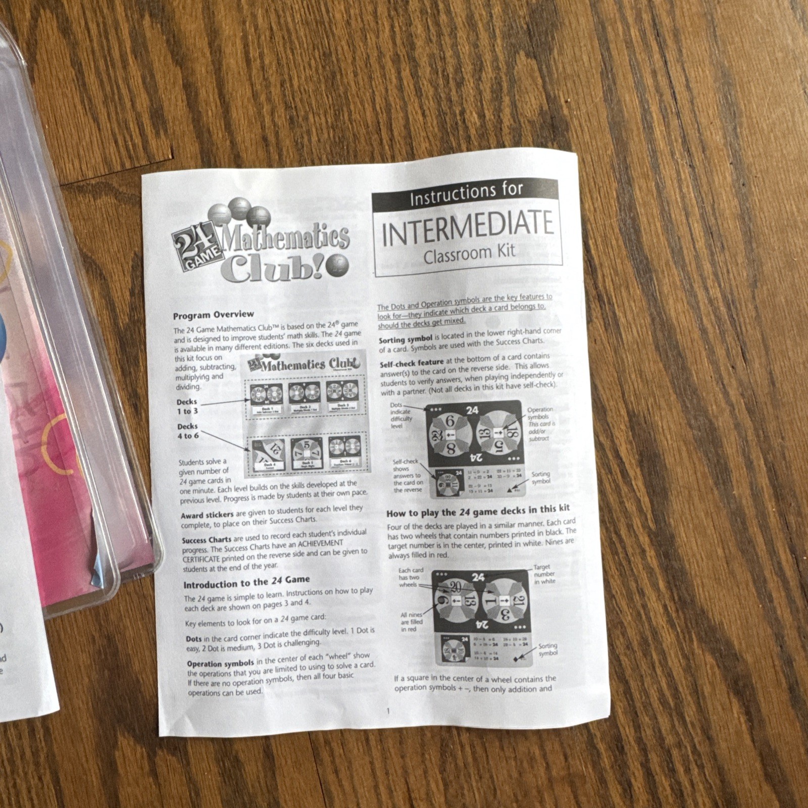 Math 24 Game Club Classroom Kit Intermediate Lot Single Double Practice Pack
