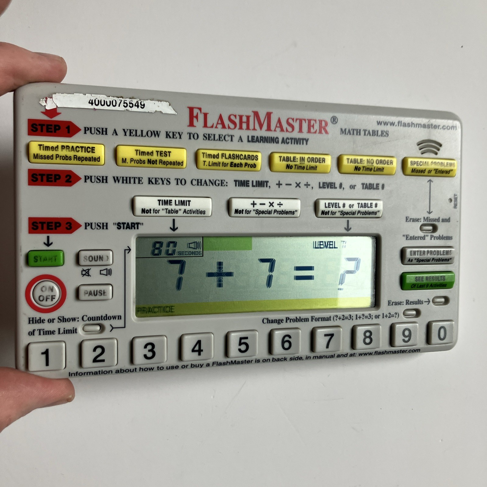 Flash Master Math Tables Electronic Learning Tool Model MT1A Tested Working A6