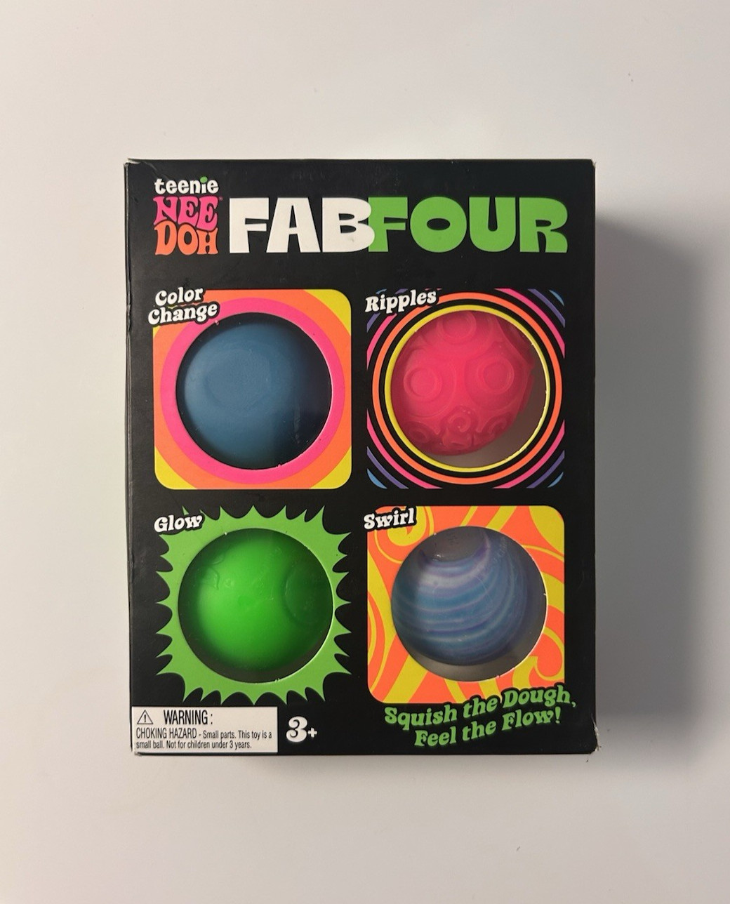 NeeDoh Teenie Fab Four 4-Pack – Color Change, Glow, Swirl, Ripples – NEW SEALED