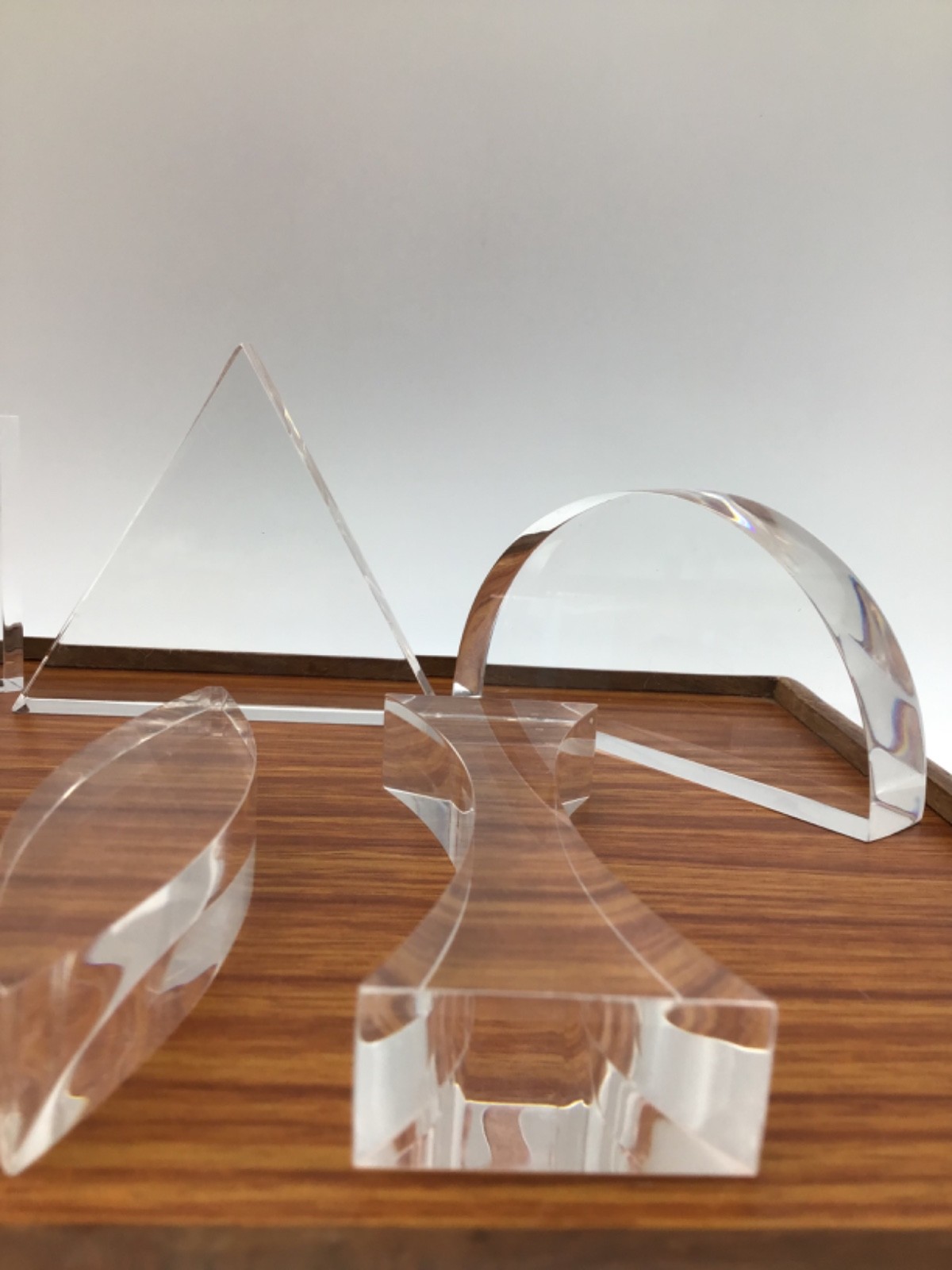 Optical Prism Set Of 6 Pieces Clear Acrylic Teaching Aid Wooden Boxed