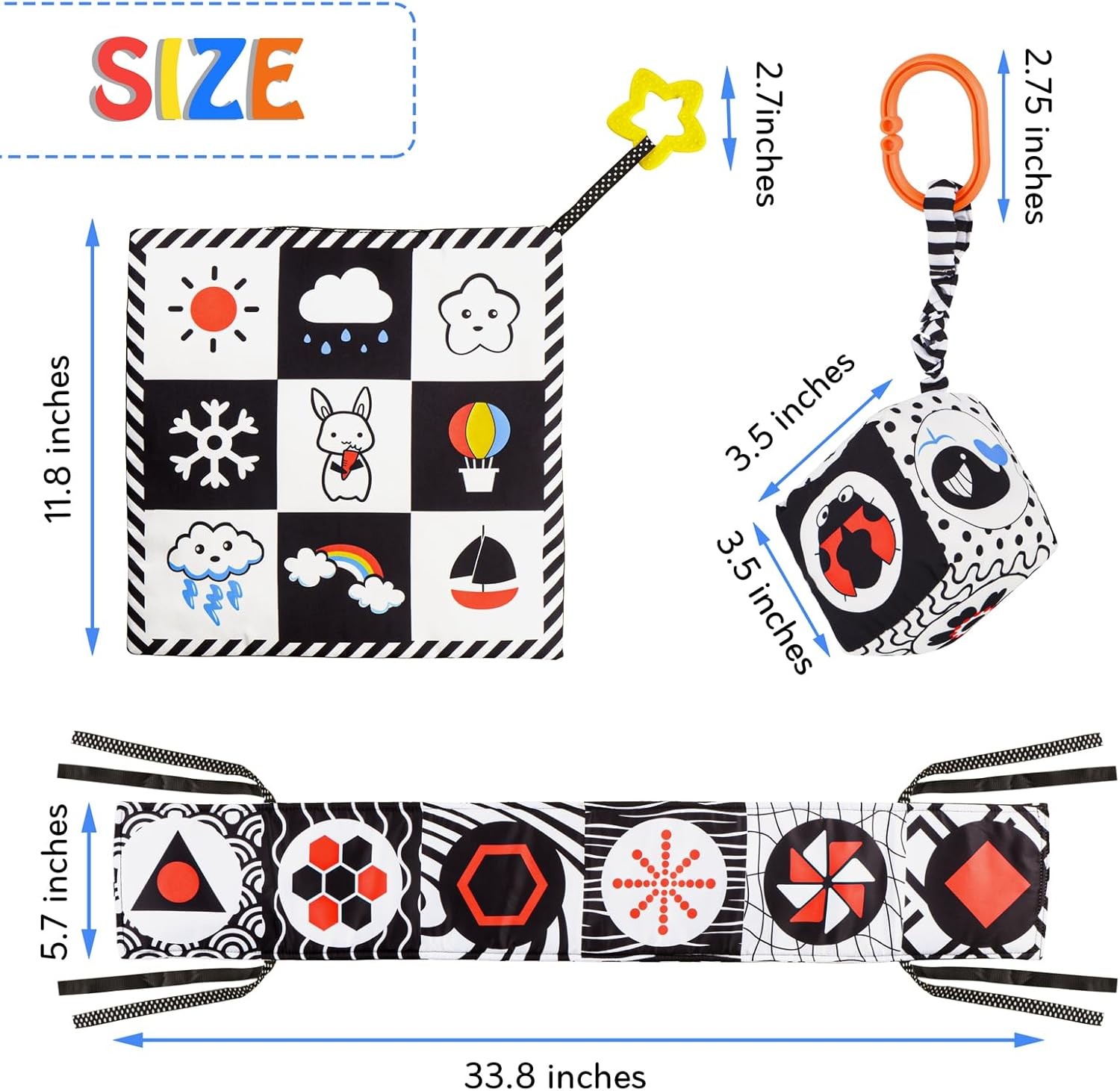 SAMMAS 3 Pcs Black and White High Contrast Baby Toys, 0-6 Months, Sensory…