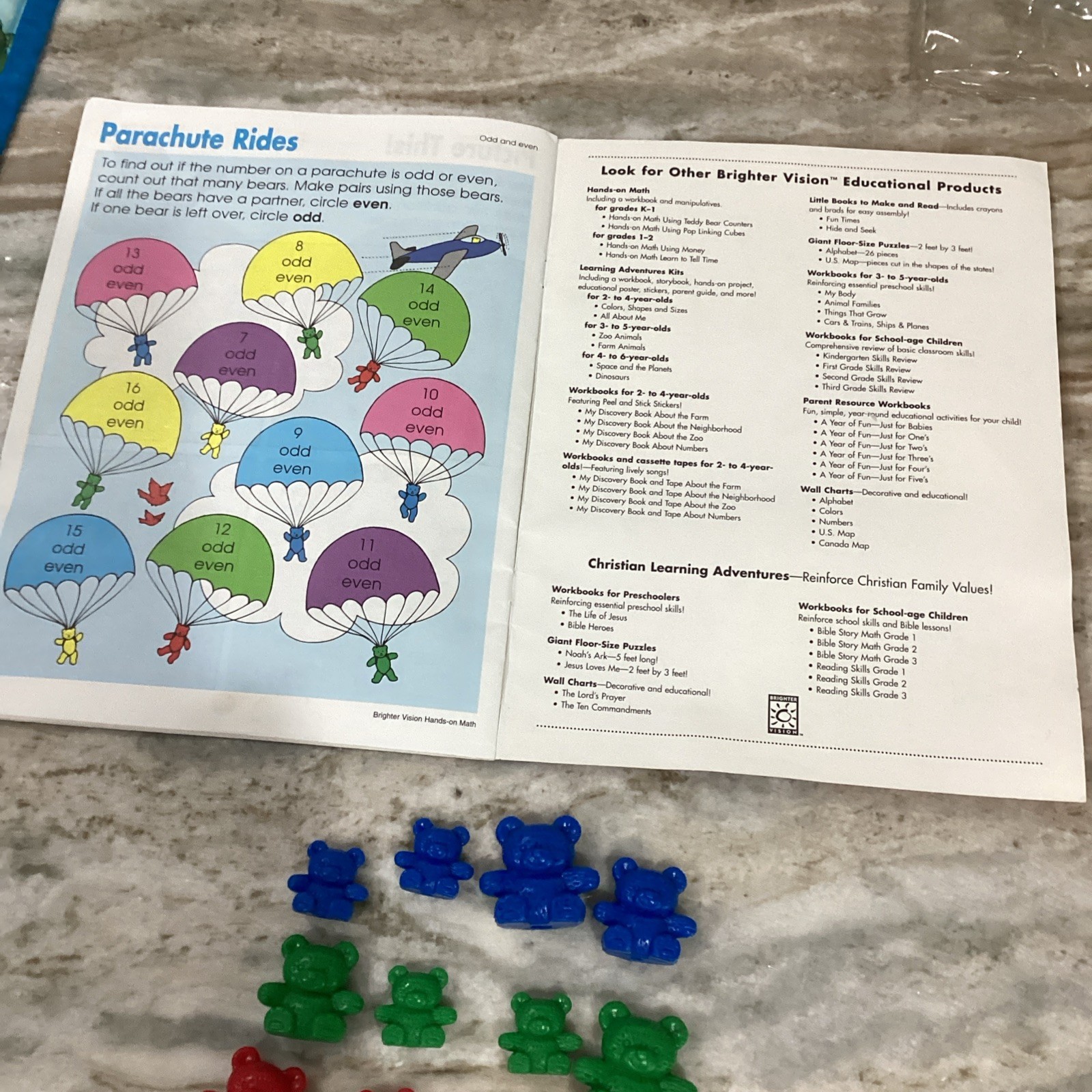 Teddy Bear Math Counters Educational Sorting Toy Hard Plastic 16 Bears & Book