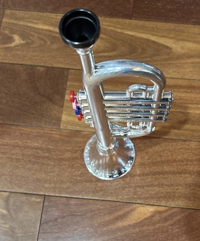 Imported Bontempi Toy Silver Trumpet Horn for Kids 4 Note Made In Pontenza Italy