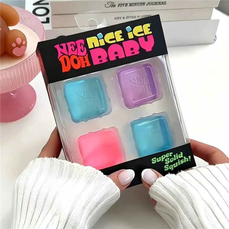 New NeeDoh Nice Ice Baby Sensory Squish Cube Super Solid Stress Toy 4 Cube Pack