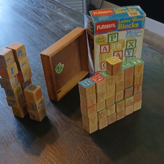 Playskool 1986 Vintage 31 Real Wood Letter Blocks Non-Toxic, And 15 Unknown