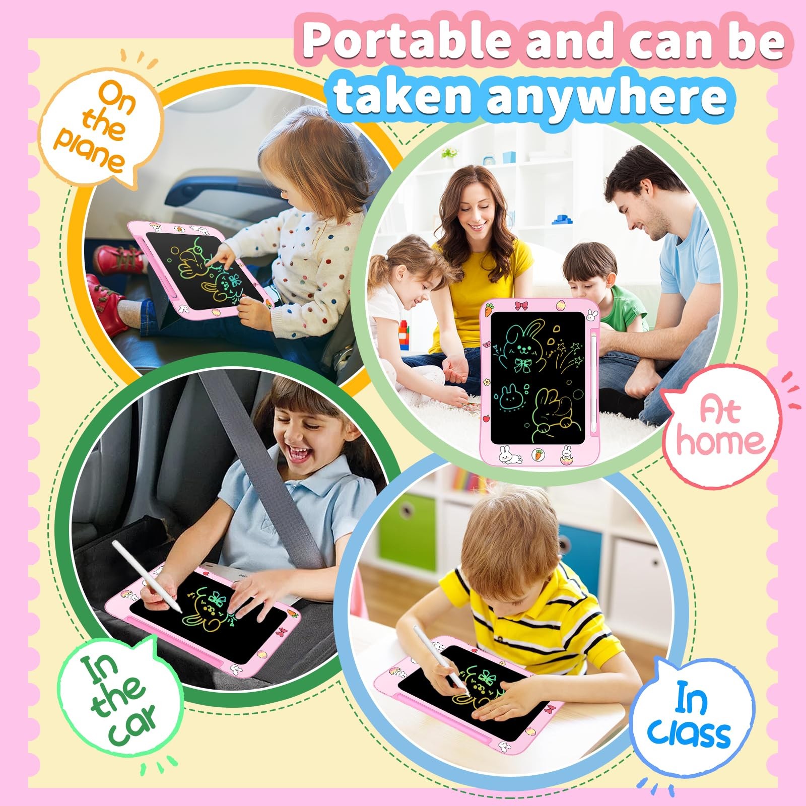 Easter Basket Stuffer Genialba LCD Writing Tablet for Kids, Colorful Pink