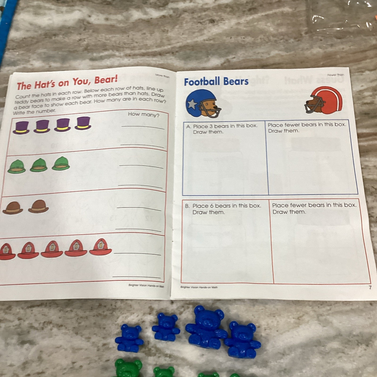 Teddy Bear Math Counters Educational Sorting Toy Hard Plastic 16 Bears & Book