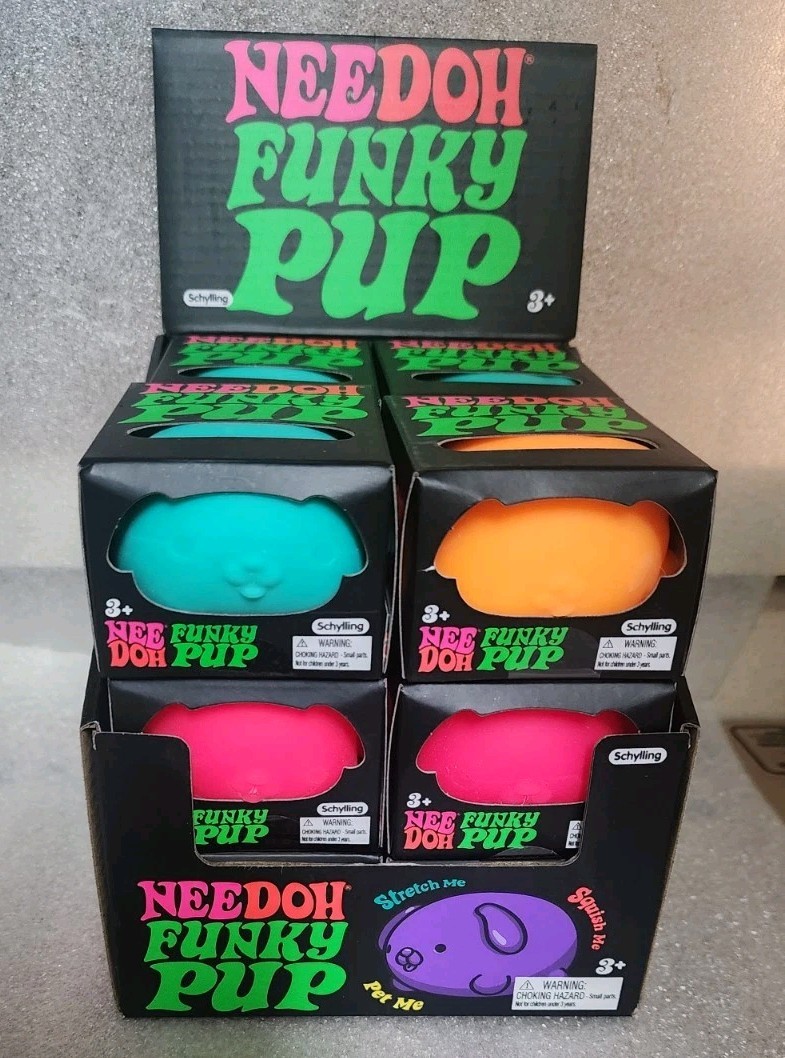 Nee Doh Funky Pup Squeeze Ball Super Squish LOT OF 12 with Display Box NEW
