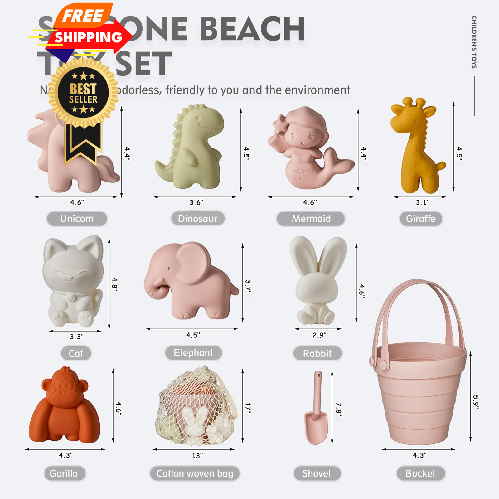 MarcZero 11Pcs Silicone Beach Toys,Collapsible Sand Bucket,Modern Baby Pink