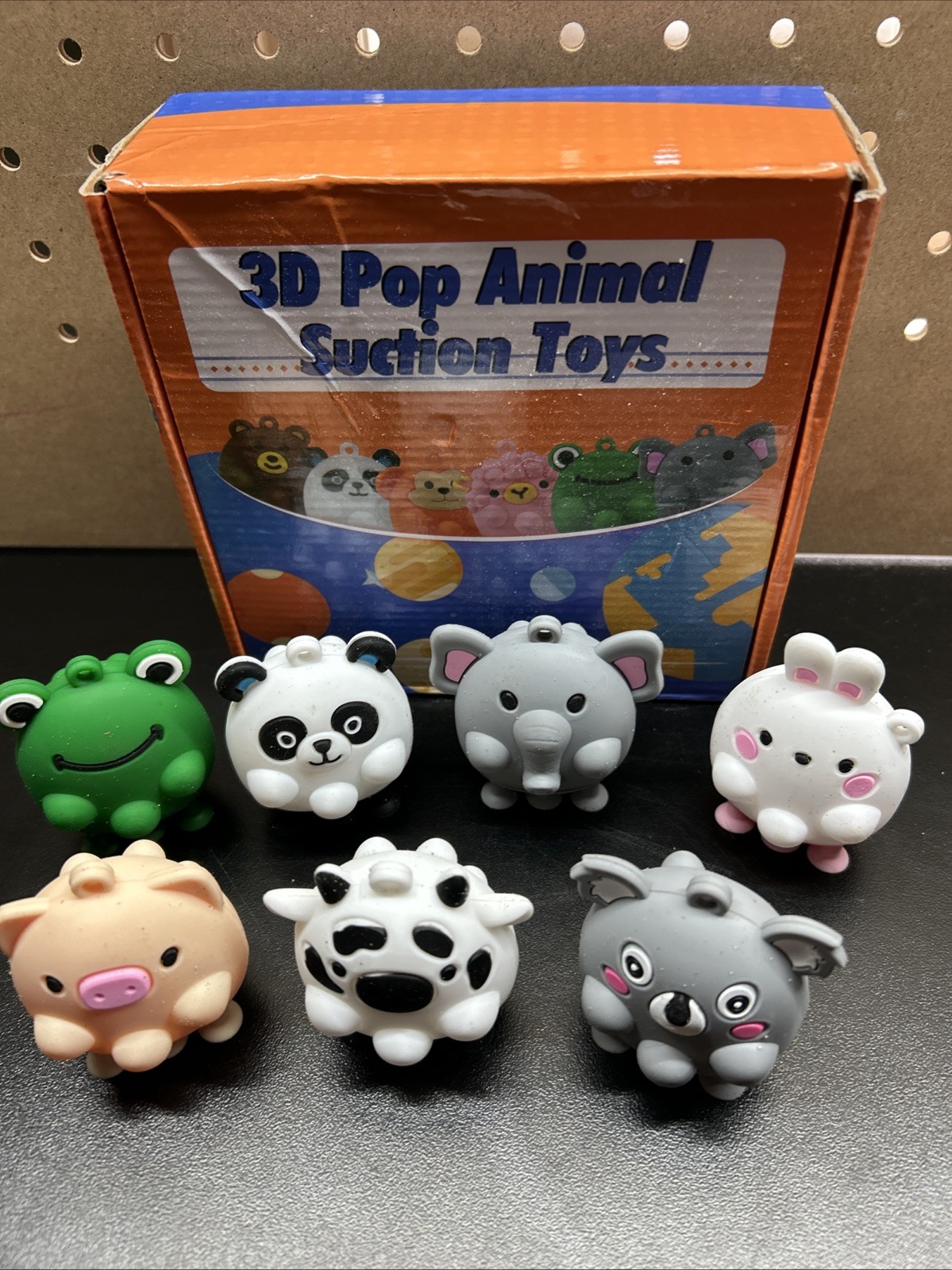 3D Animal Suction Pop Toys Variety Lot (7 Pieces Plus Box)