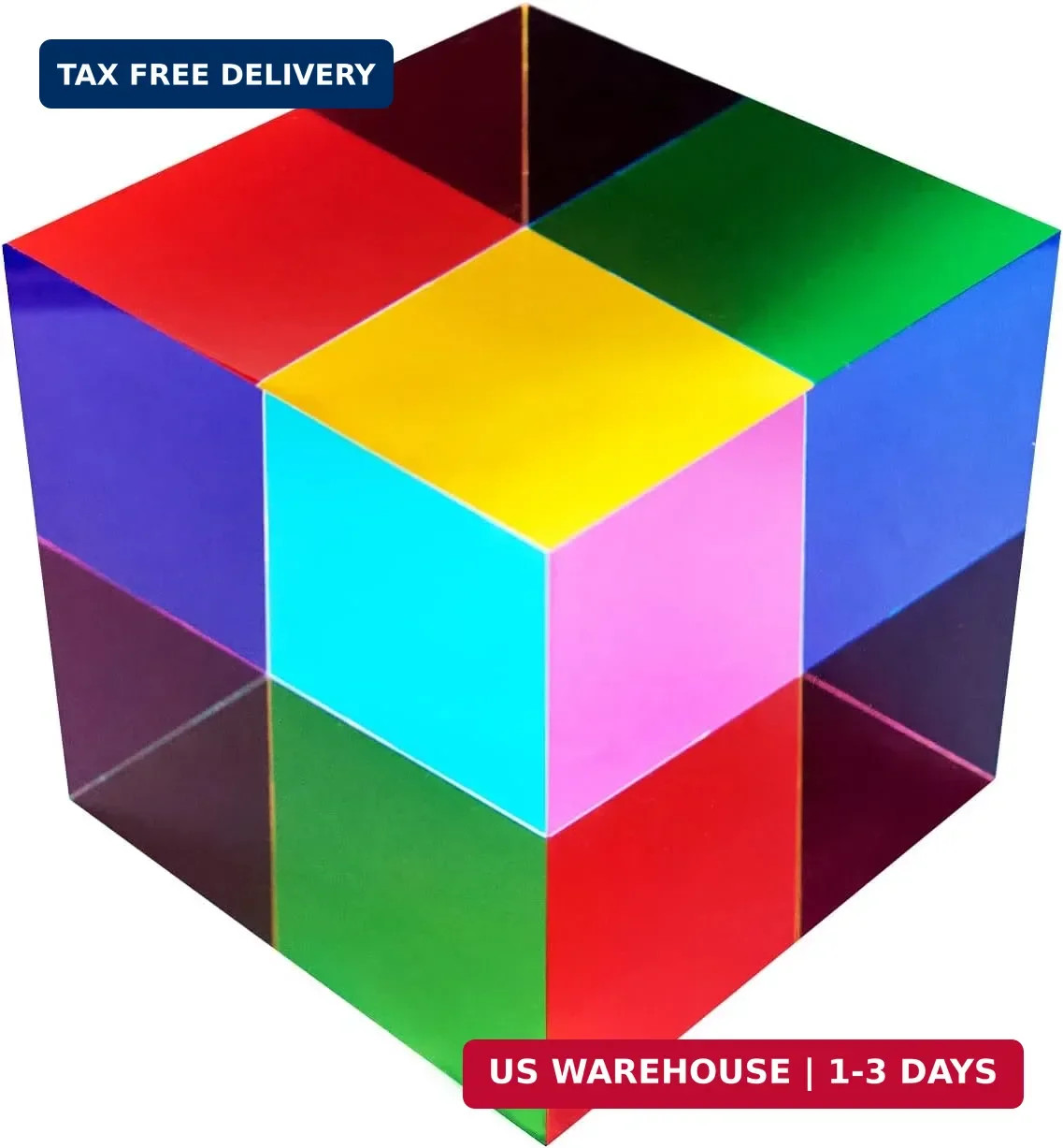 CMY Color Cube, 2.0 Inch (50Mm) Acrylic Mixing Color Cube Prism for Physics Educ