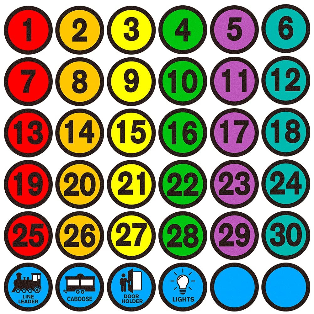 WhatSign Line up Spots for Classroom Floor Stickers – 36Pcs 4″ x 4″, 1-round