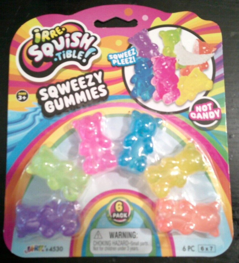 NEW 6 pc sqweezy squishy sensory fidget gummy bear toys pencil toppers NOT CANDY