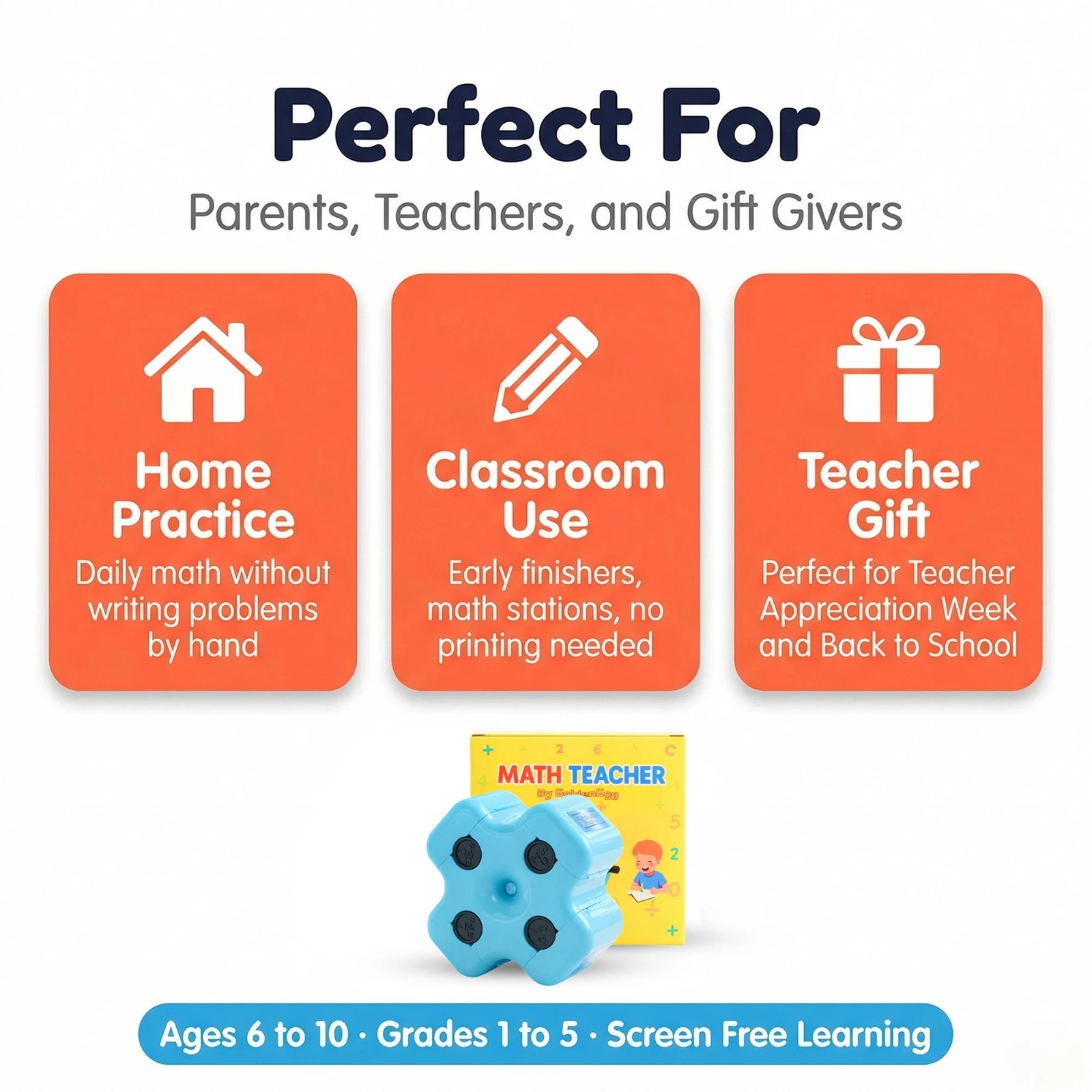 GoldenEgg Math Teacher 4-in-1 Stamp Roller for Kids Ages 5-10 (SKY BLUE)