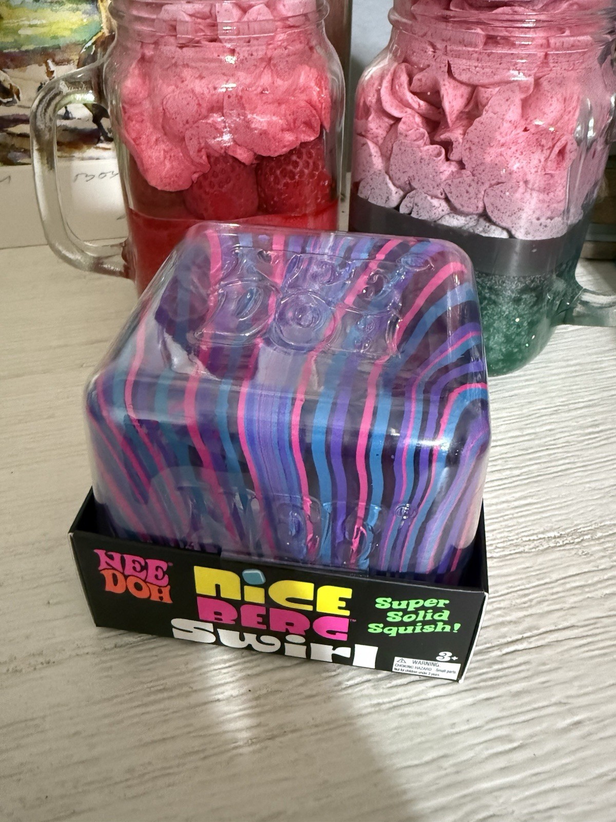 NeeDoh Nice Berg Swirl XL Giant Nee Doh Squishy Swirl Cube Purple Pink Blue
