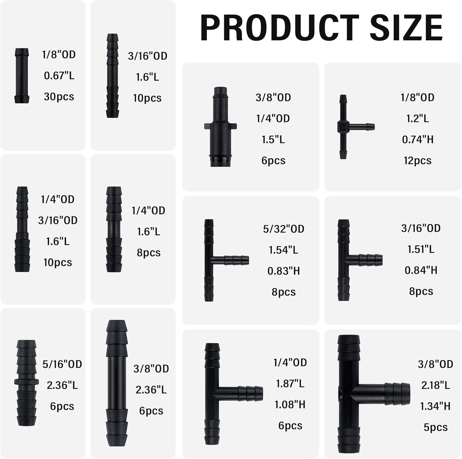 115Pcs Universal Vacuum Line Fittings Kit – 12 Size Hose Connectors Assortment