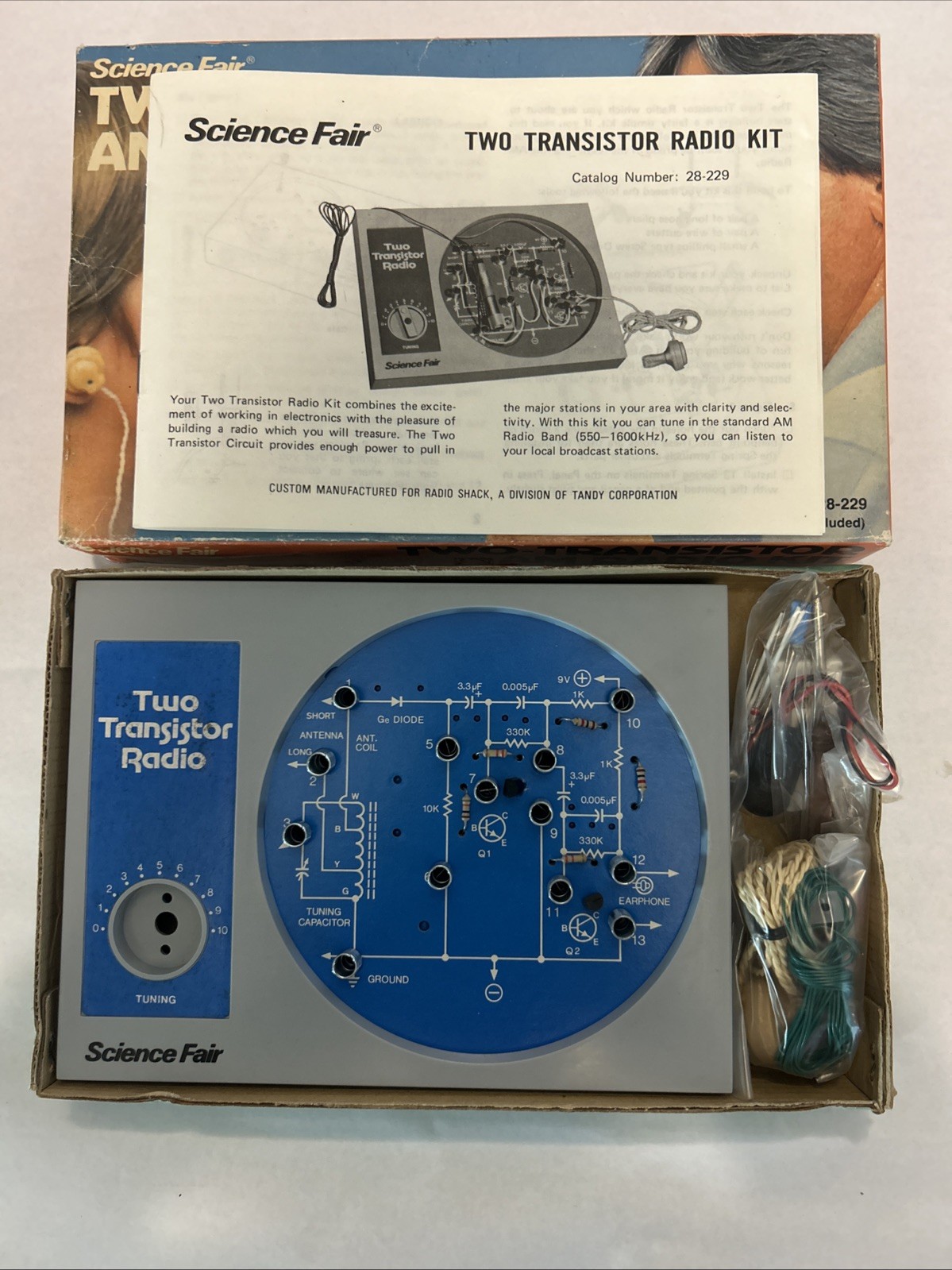 Vintage Science Fair Two-Transistor AM Radio Kit 28-229 Radio Shack NOS
