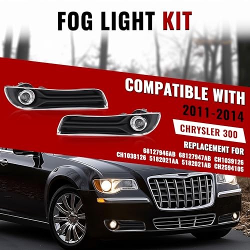 2011‑2014 Chrysler 300 LED Fog Lights w/ Bezels Clear Lens Repl 68127946AB