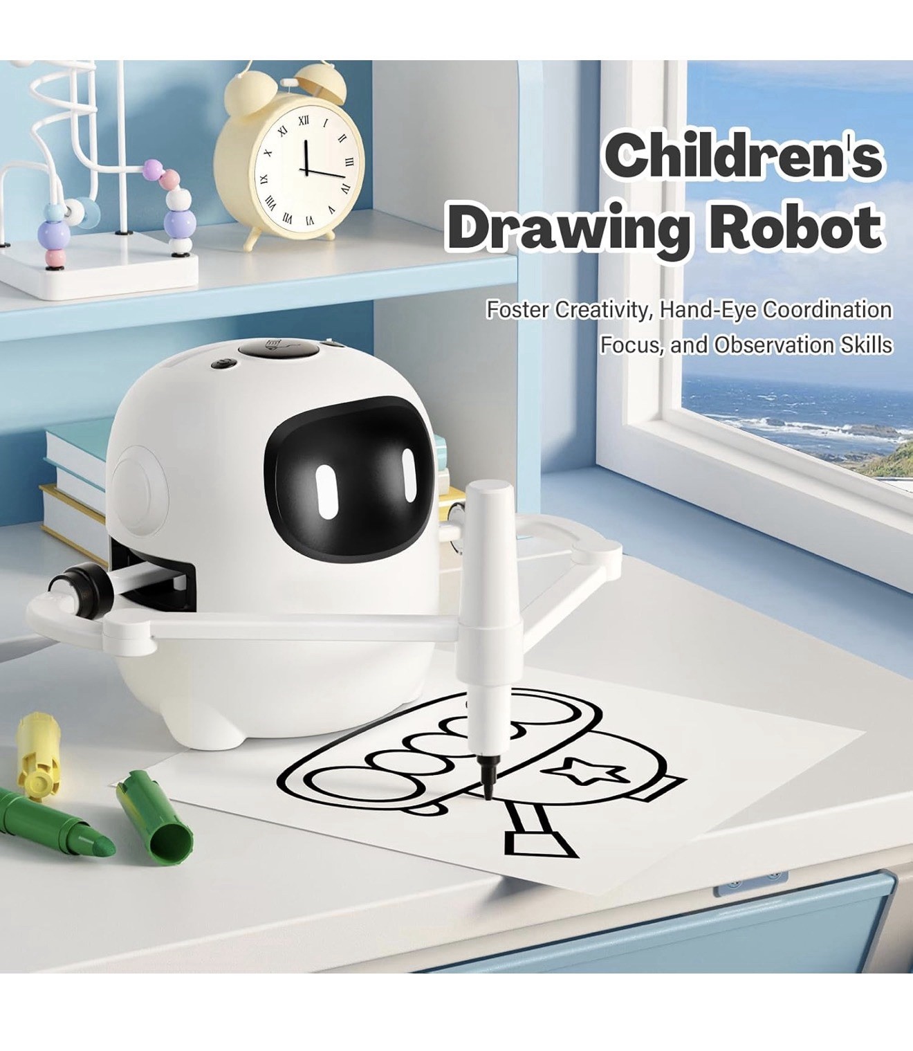 Children’s Drawing Robot Educational Arts & Crafts Drawing Toy White/Black Q01