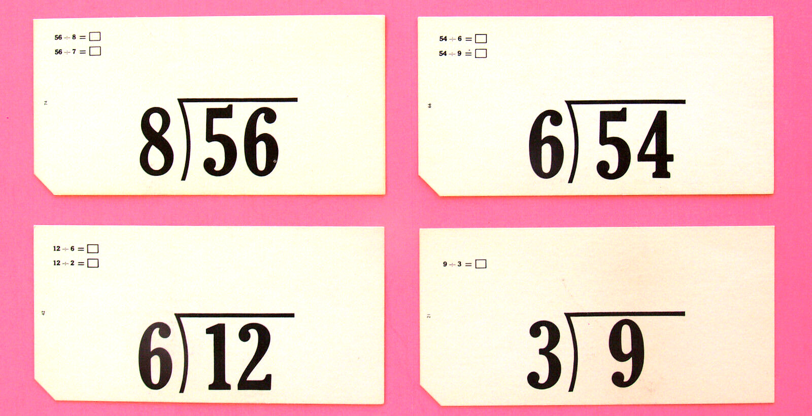 3 MATH FLASH CARDS—SUBTRACT + DIVISION—BASIC FACTS—COLORFUL—STORAGE BOXES