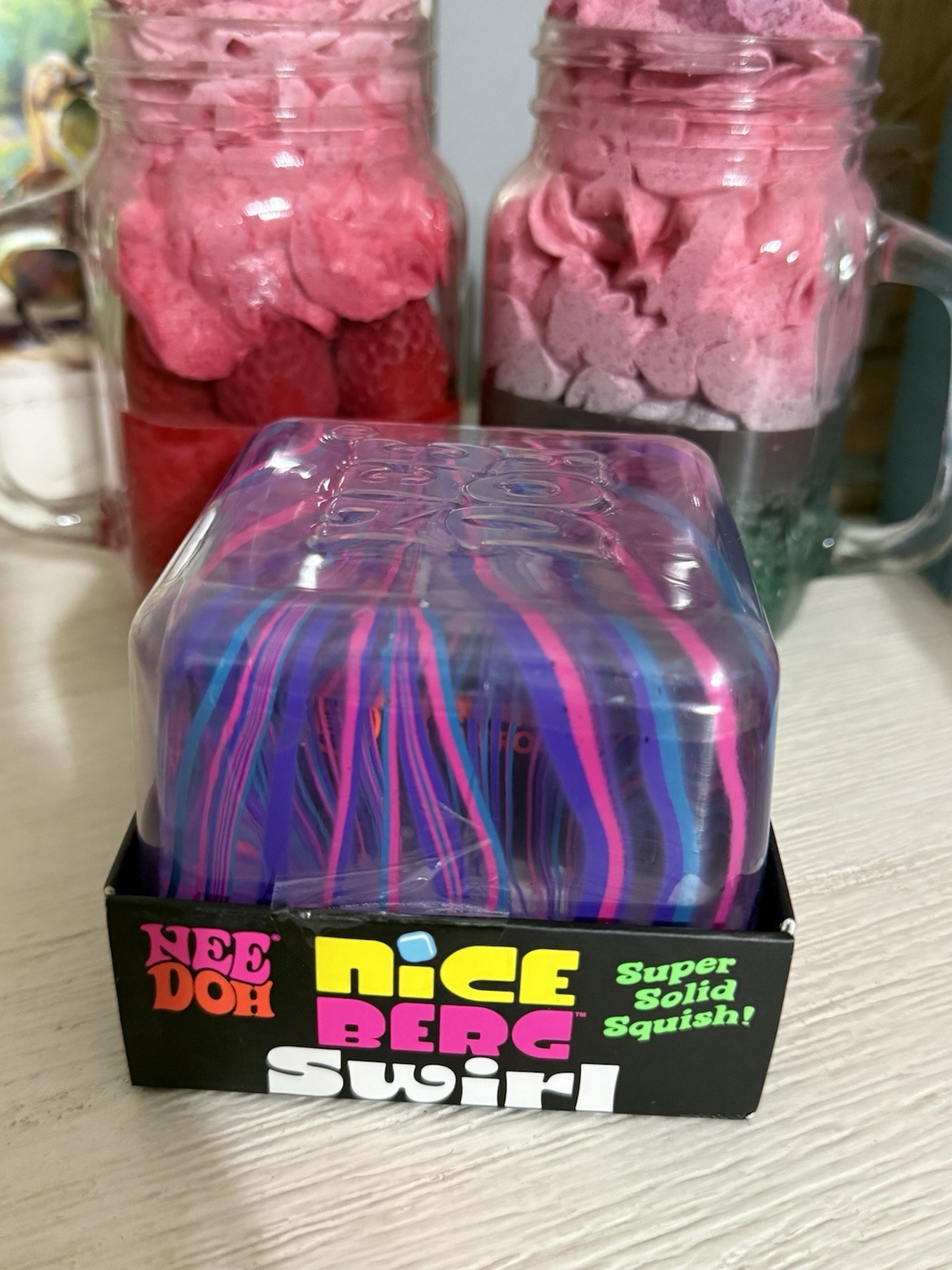 NeeDoh Nice Berg Swirl XL Giant Nee Doh Squishy Swirl Cube Purple Pink Blue