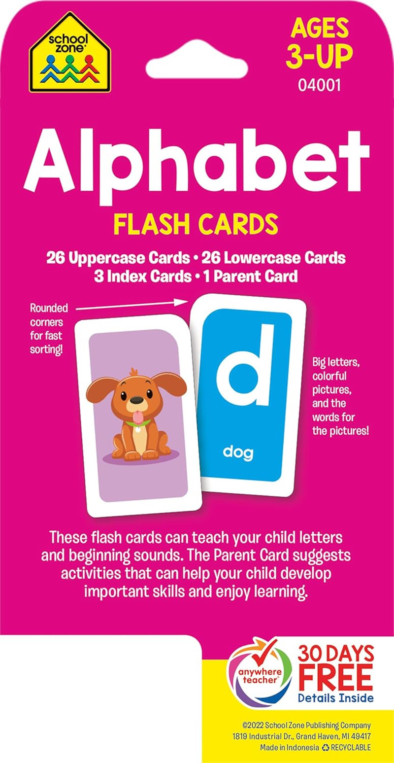 School Zone Alphabet Flash Cards: 56 Cards, Toddler, Preschool, Learn the Abc’S,