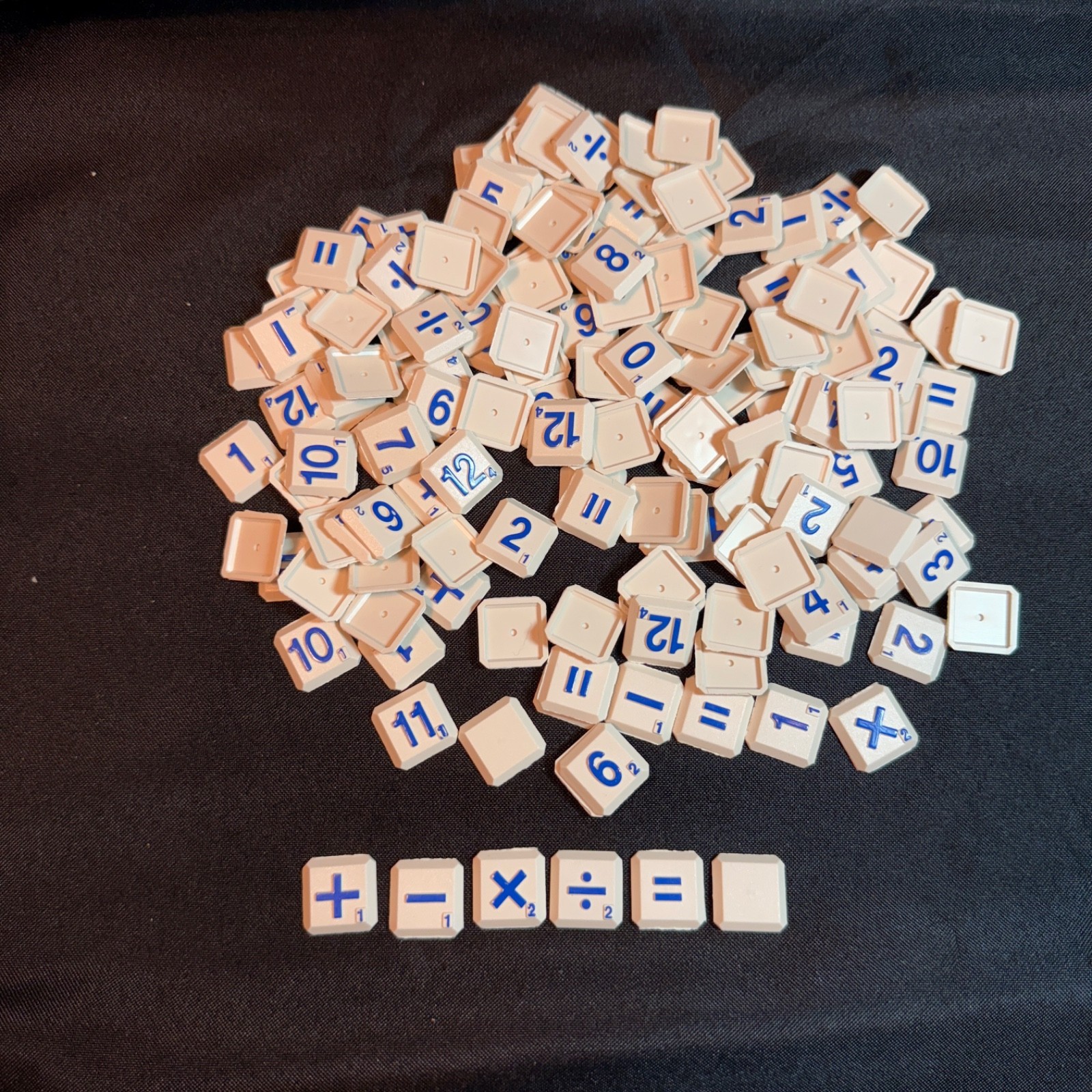 Number Tiles Lot Of 158 Plastic White & Blue Square With Math Symbols Crafts