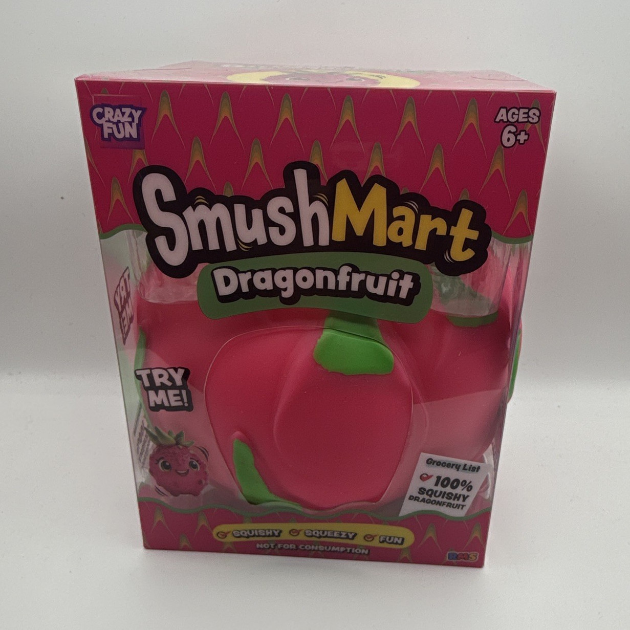 Crazy Fun SmushMart Dragonfruit Squishy Squeeze Toy, Pink/Green, Ages 6+